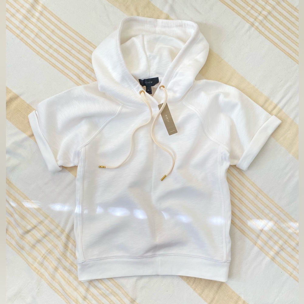 J. Crew NWT 🥊 The Rocky! Semi-Cropped Short Sleeve Hoodie — in Bright White.